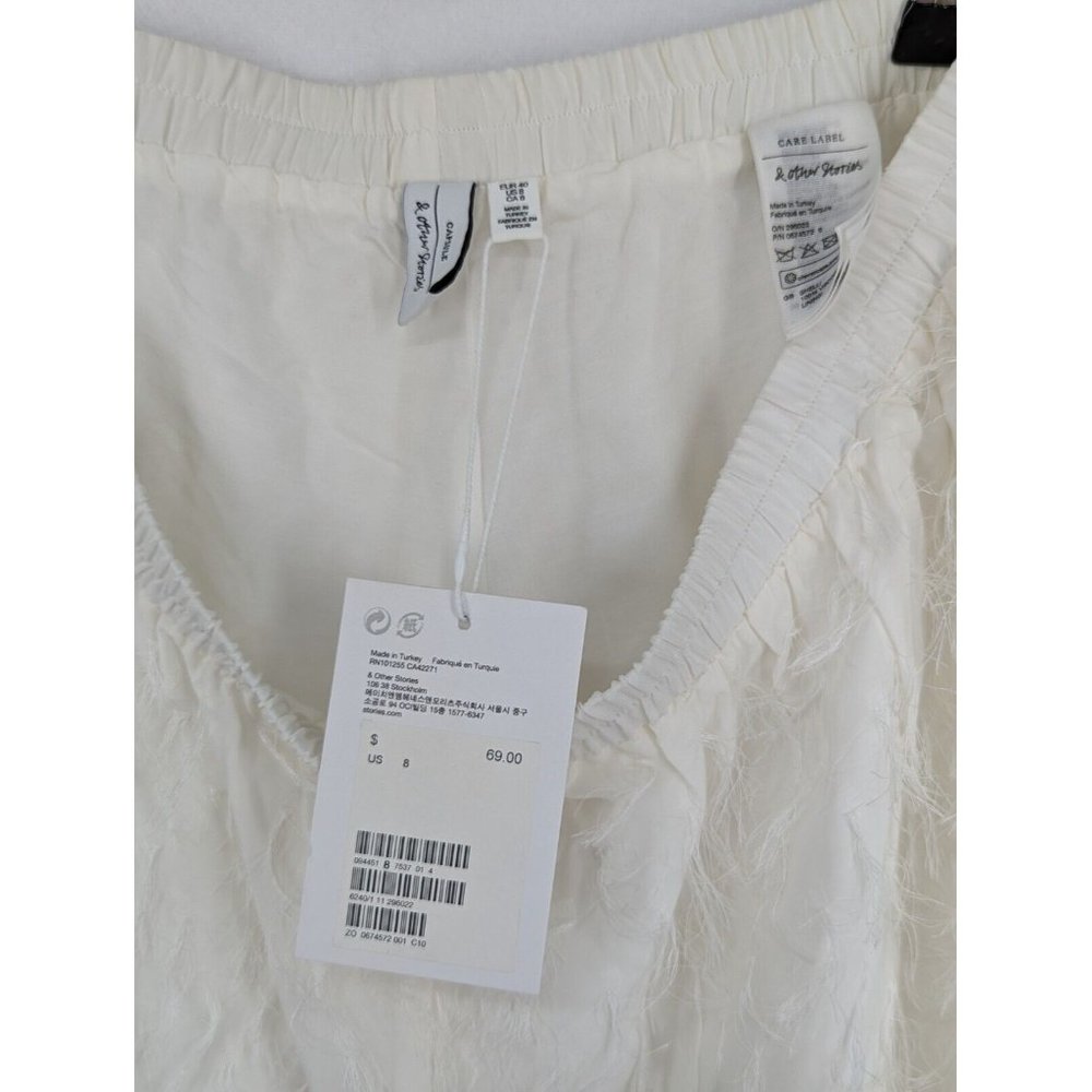 & Other Stories White High Waisted shorts w fringe elasticate waist band sz 8 - Picture 6 of 9
